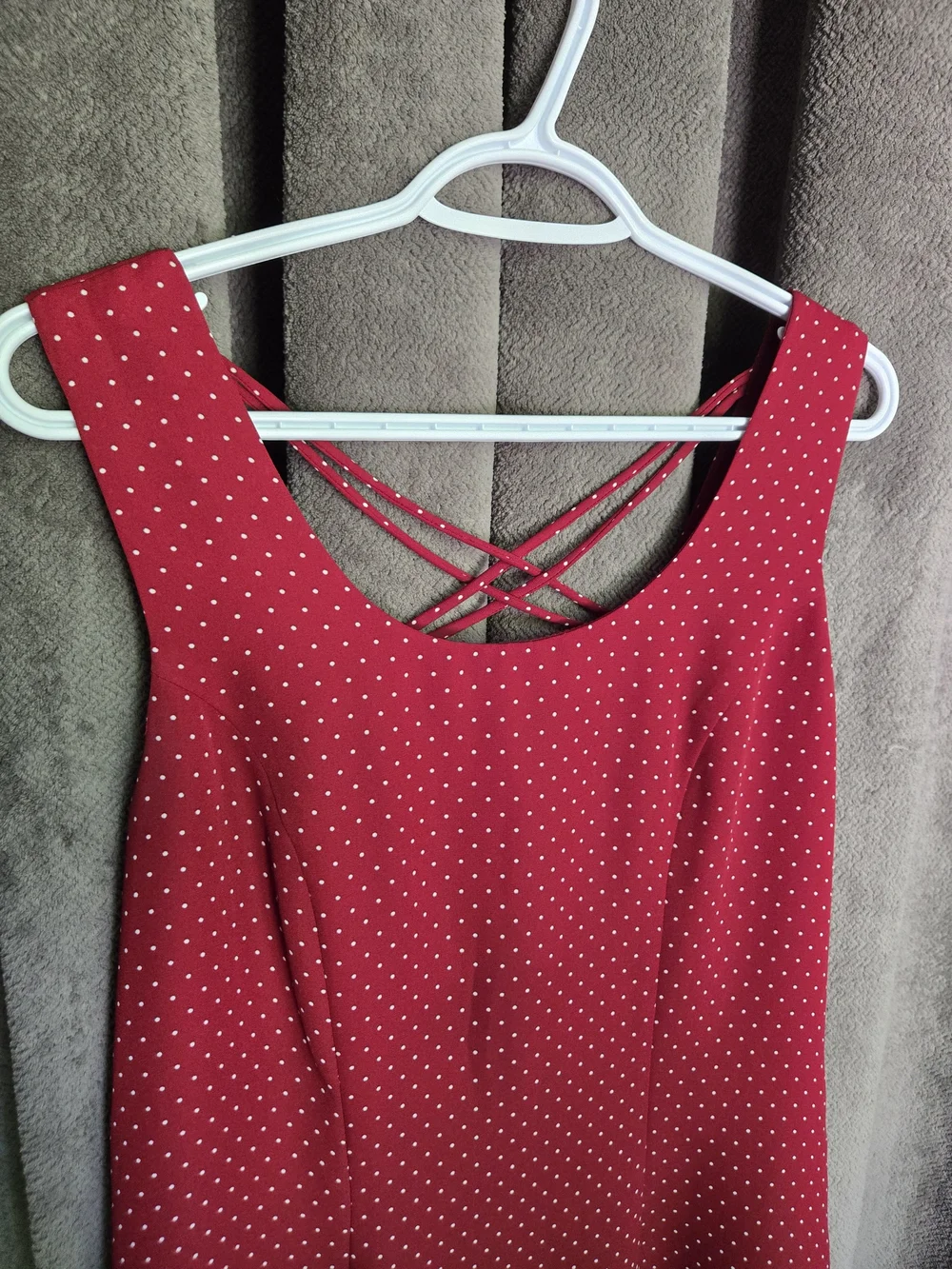 Vintage 90s Burgundy Polka Dot Midi Dress Retro Pin-Up Romantic Casual Chic - Picture 16 of 16